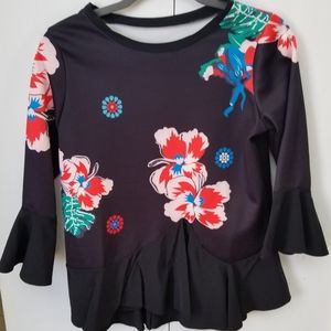 Fitted size medium black/flower blouse